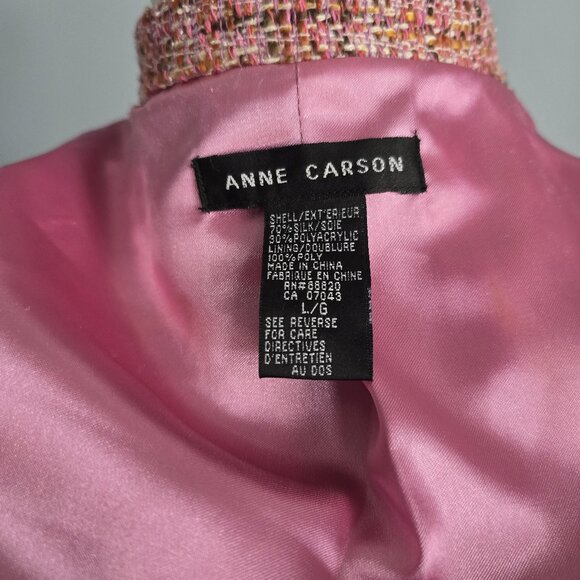 Anne Carson Pink Tweed Fringe Jacket - Silk Blend Boucle Blazer - Picture 4 of 4